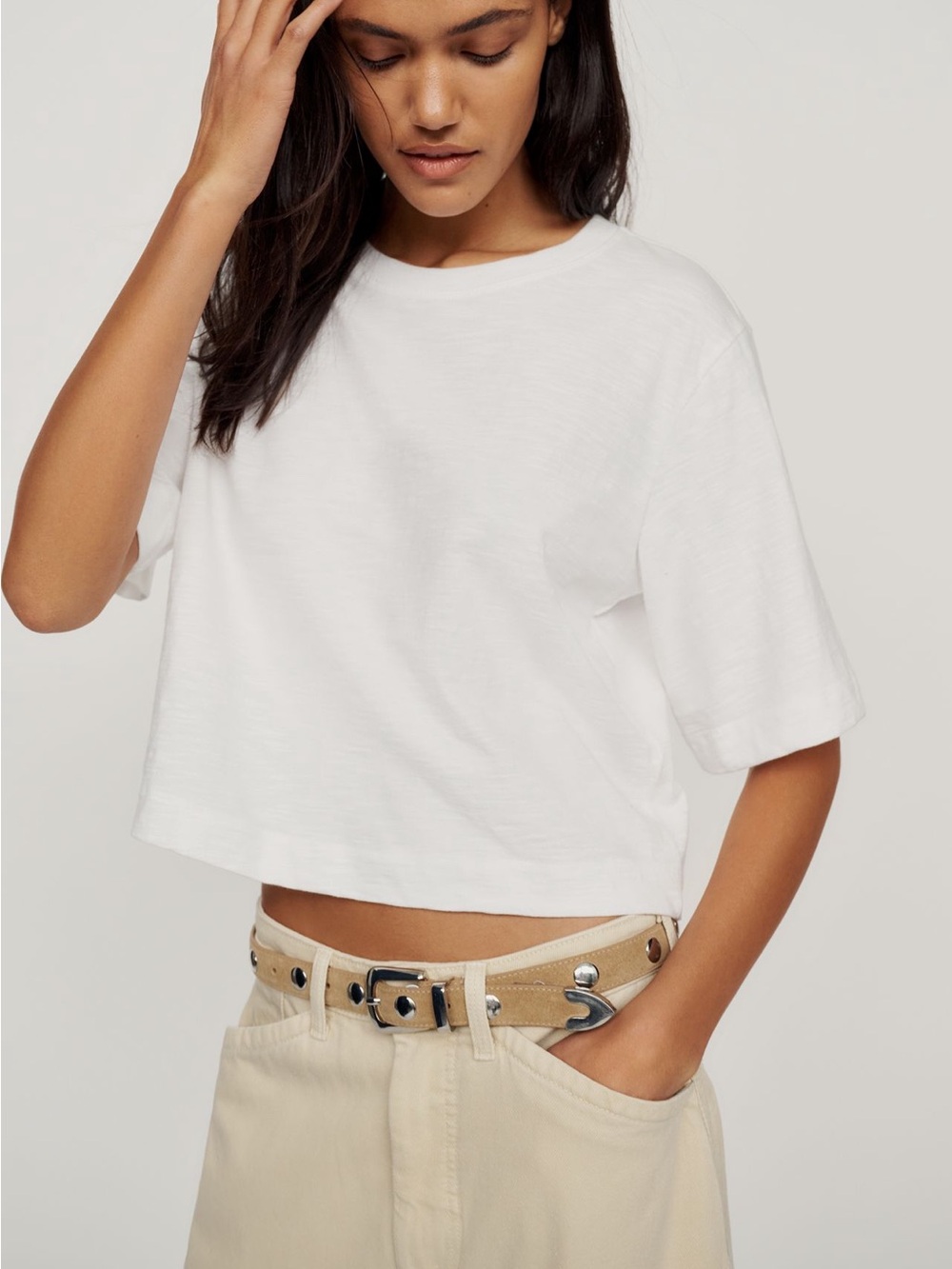 Maeve White Boxy Cropped Tee